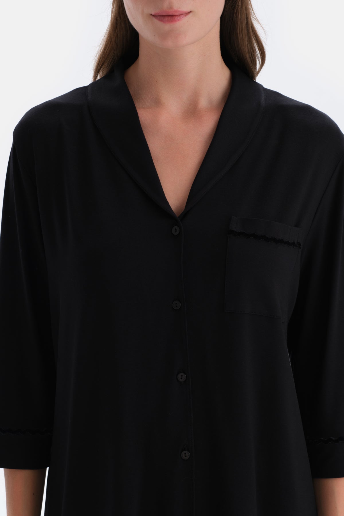 Black VELVET STRIP DETAILED SHIRT PANTS PAJAMAS SUIT