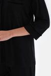 Black VELVET STRIP DETAILED SHIRT PANTS PAJAMAS SUIT