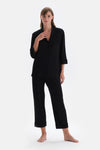 Black VELVET STRIP DETAILED SHIRT PANTS PAJAMAS SUIT
