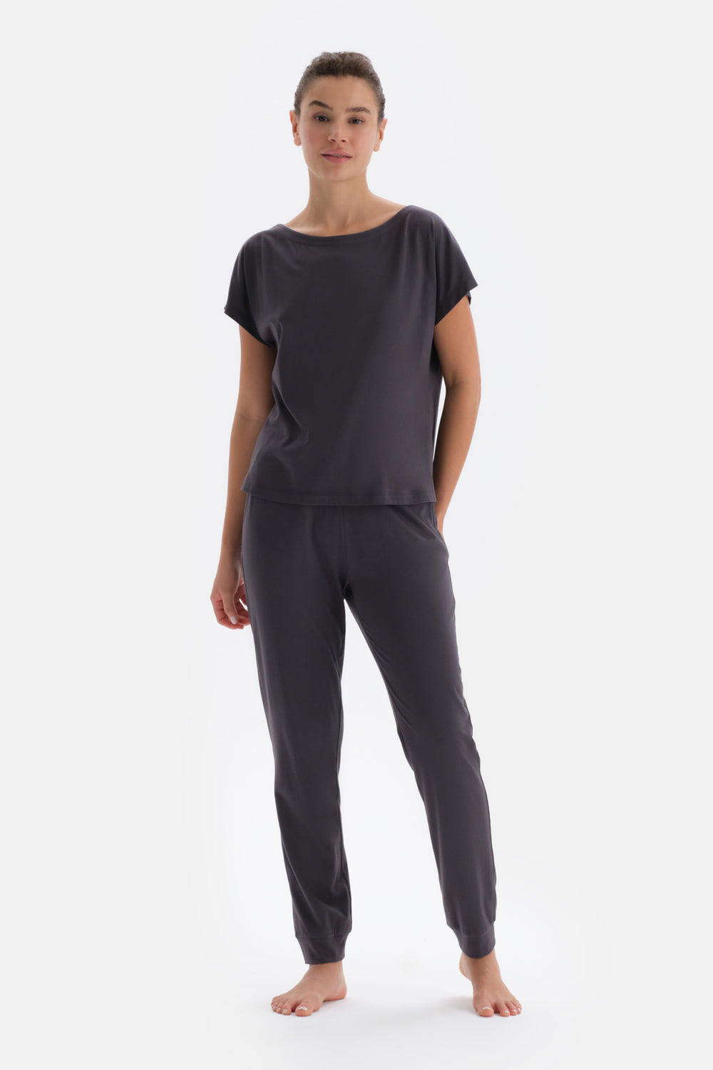 Anthracite SHORT SLEEVE KNITTED PAJAMAS SUIT