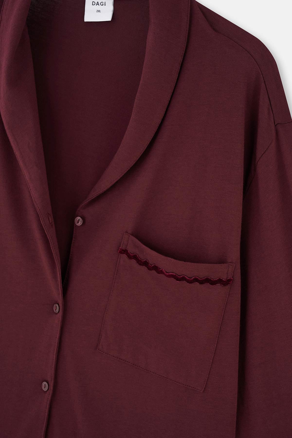 Bordo Kadife Şerit Detaylı Plus Size Pijama Takımı