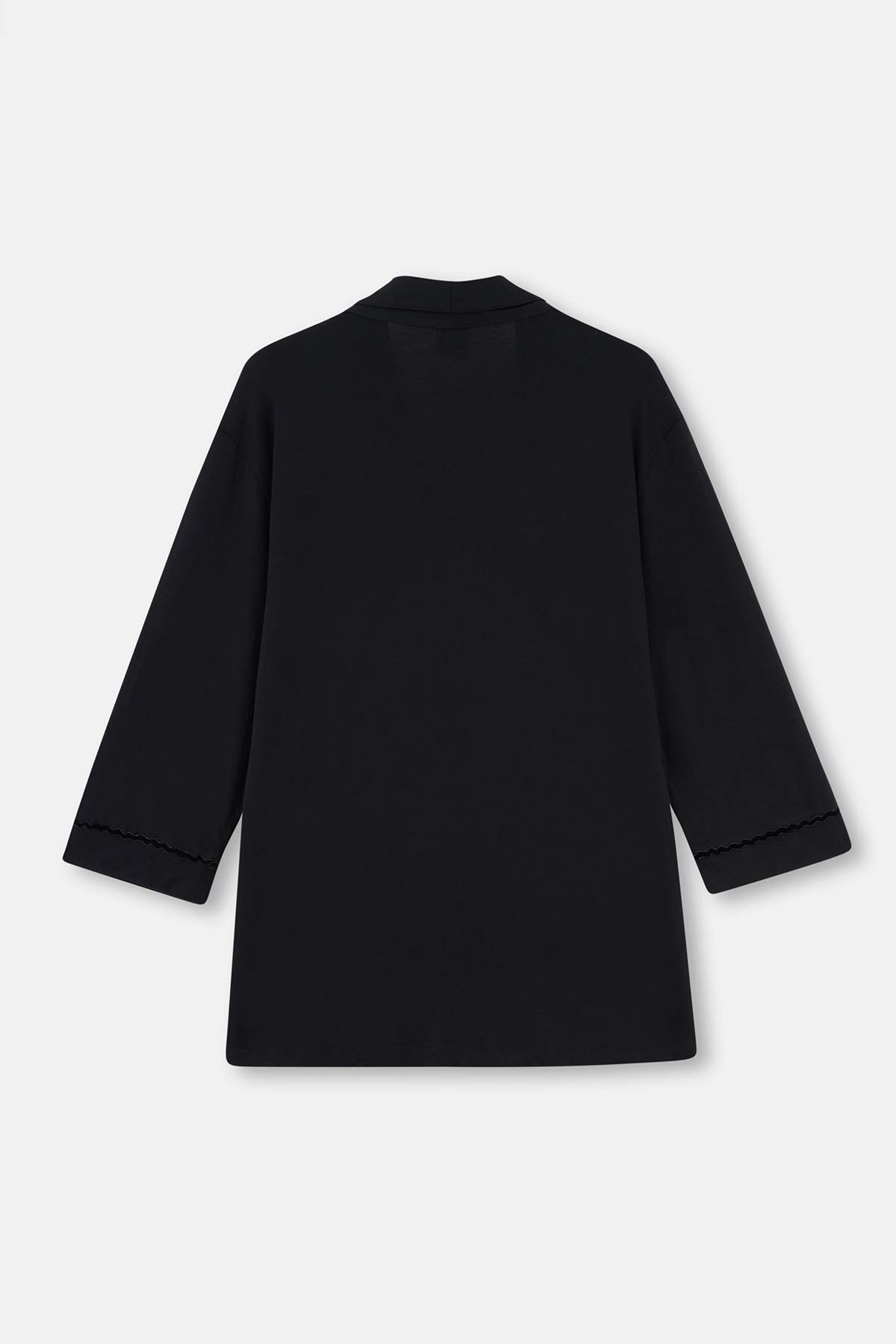 Siyah Kadife Şerit Detaylı Plus Size Pijama Takımı