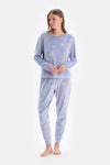 Blue EMBOSSED STAR DETAILED KNITTED PAJAMAS SUIT