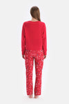 Red PRINT DETAILED CREW-NECK PAJAMAS SUIT