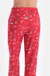 Red PRINT DETAILED CREW-NECK PAJAMAS SUIT