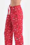 Red PRINT DETAILED CREW-NECK PAJAMAS SUIT