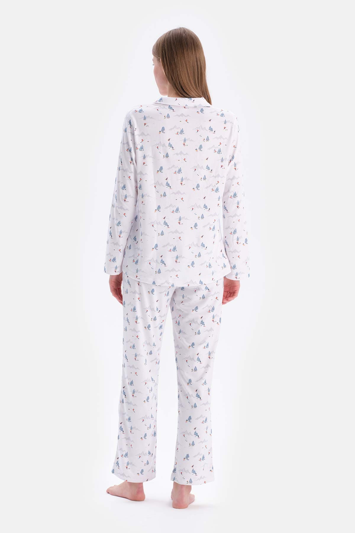 White SIZE PRINTED SHIRT PANTS PAJAMAS SUIT