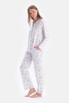 White SIZE PRINTED SHIRT PANTS PAJAMAS SUIT
