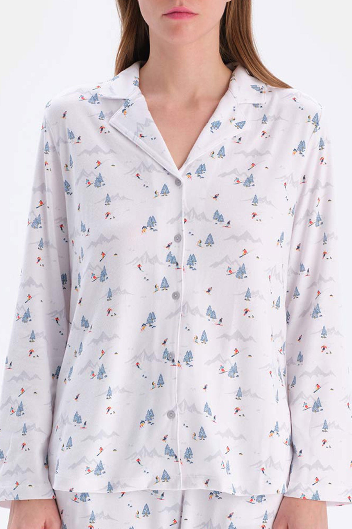 White SIZE PRINTED SHIRT PANTS PAJAMAS SUIT