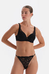 Black LACE AND ACCESSORY DETAILED FILLED BRA