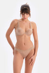 Tan LACE DETAILED PREMIUM BASIC FILLED BRA