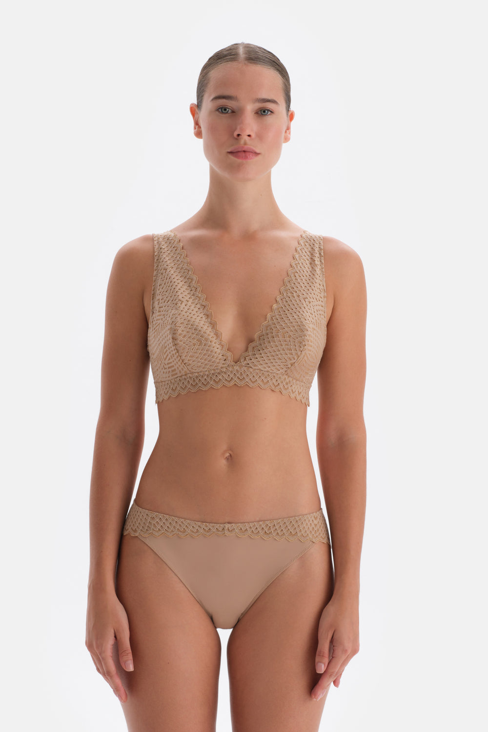 Tan LACE DETAILED PREMIUM BASIC SOFT BRA