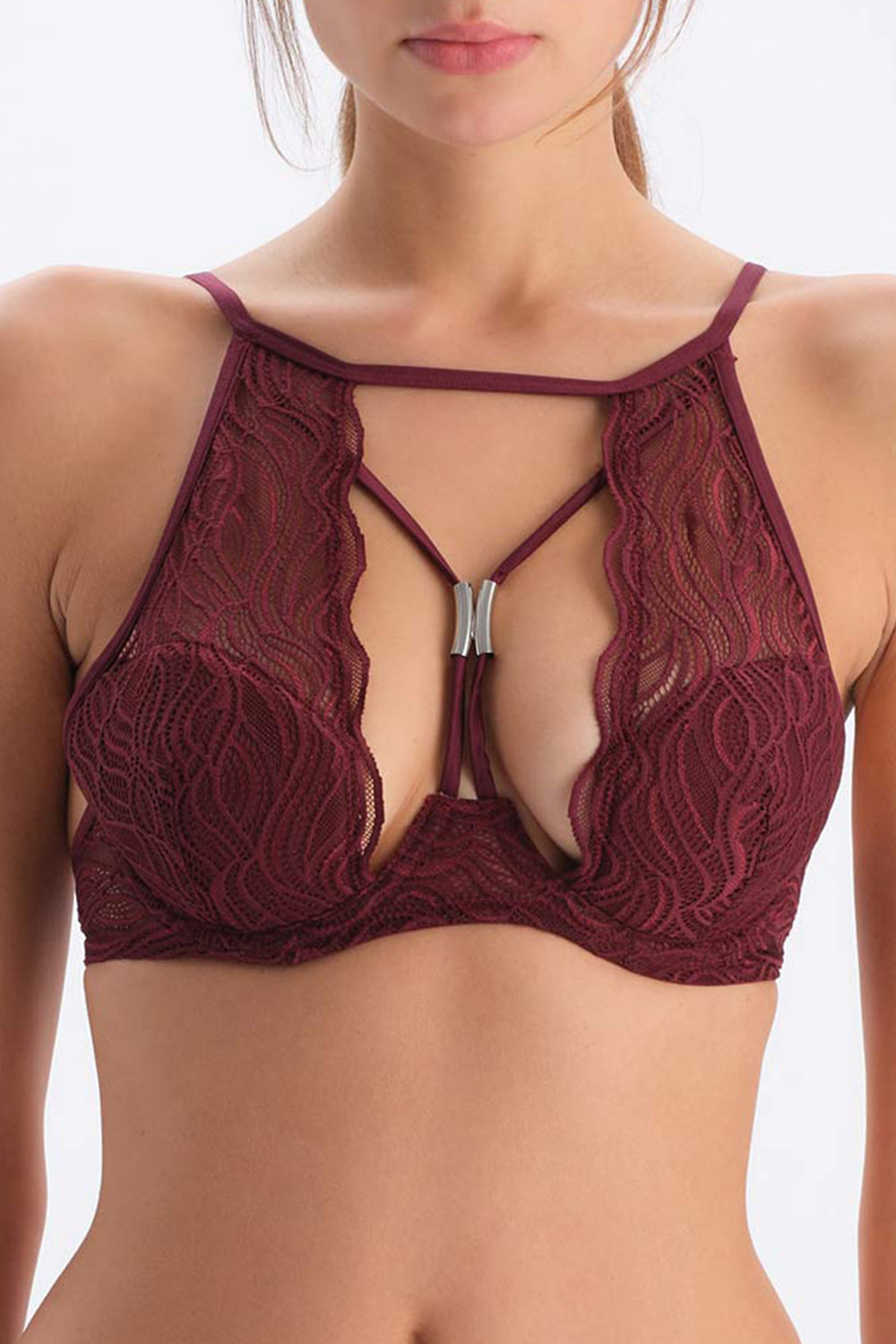 Bordo Dantelli Dolgusuz Balenli Sütyen