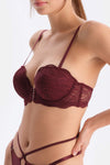 Bordo Aksesuar Detaylı Dantelli Push-Up Sütyen