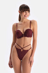 Bordo Aksesuar Detaylı Dantelli Push-Up Sütyen