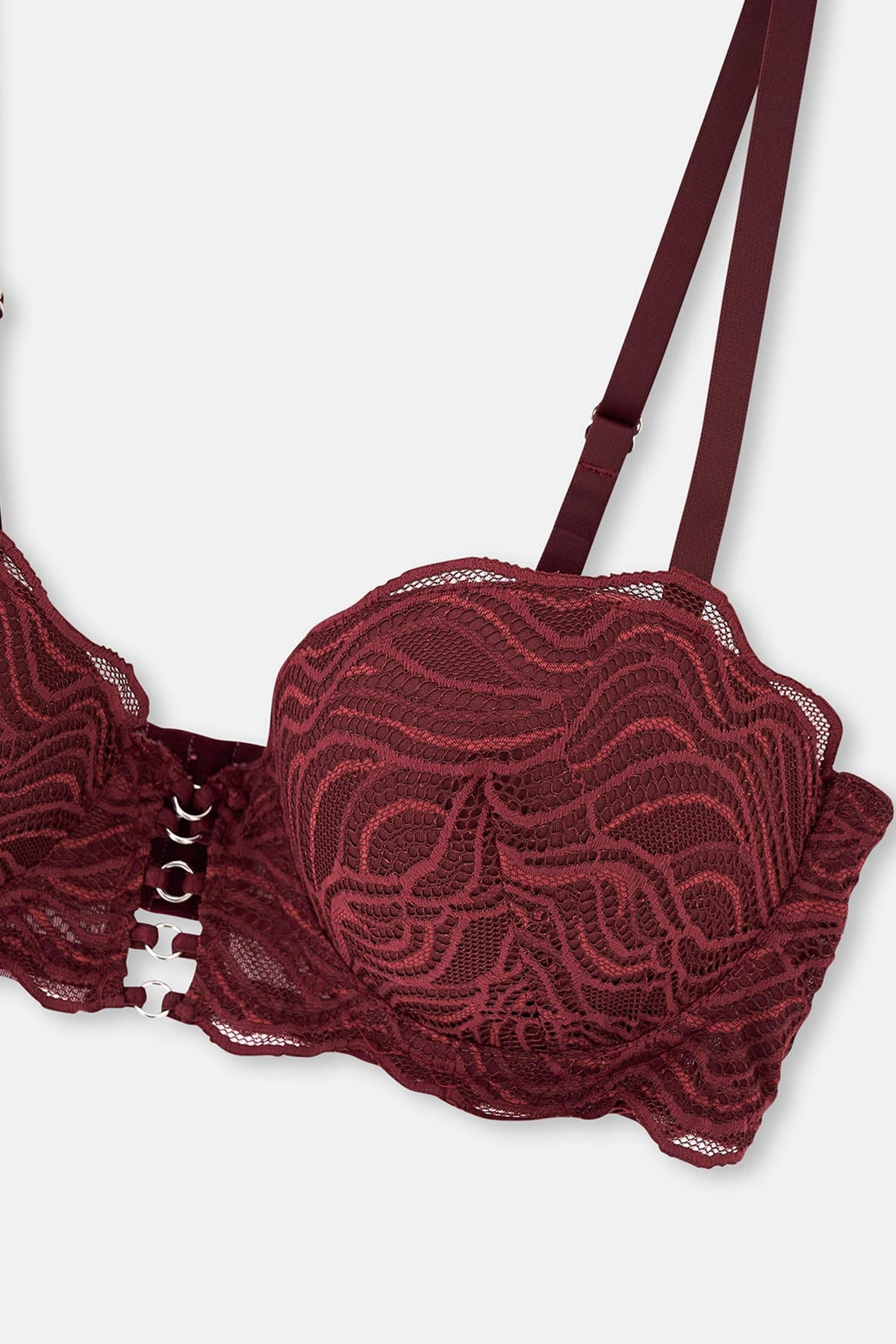 Bordo Aksesuar Detaylı Dantelli Push-Up Sütyen