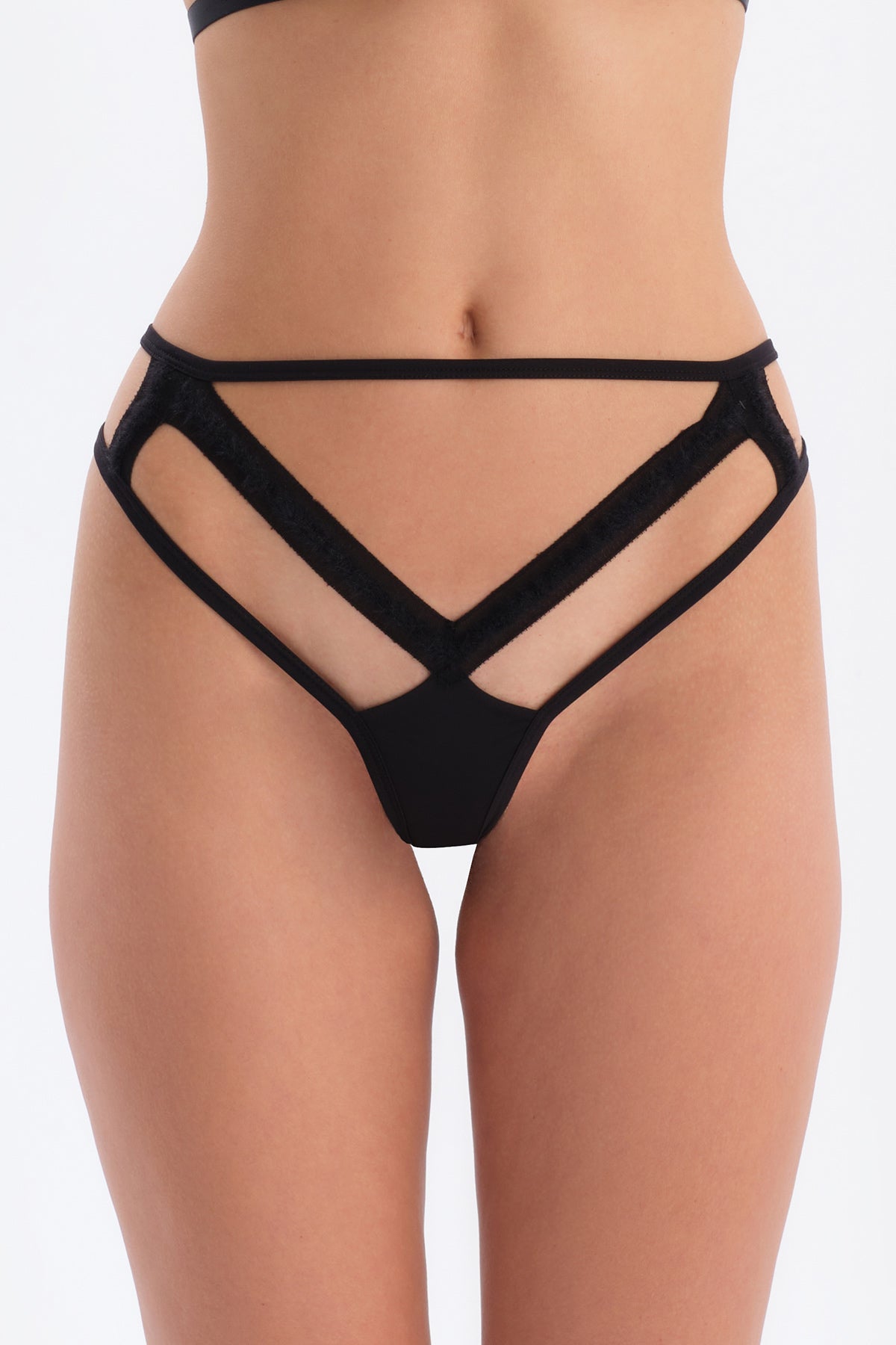 Black TULLE DETAILED THONG