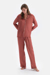 Terracotta WOVEN TROUSERS WITH PIPE DETAIL