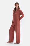 Terracotta WOVEN TROUSERS WITH PIPE DETAIL