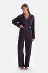 Purple WOVEN SATIN WOVEN TROUSERS WITH LEG STRAP