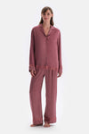 Dusty Rose LACE DETAILED WOVEN TROUSERS