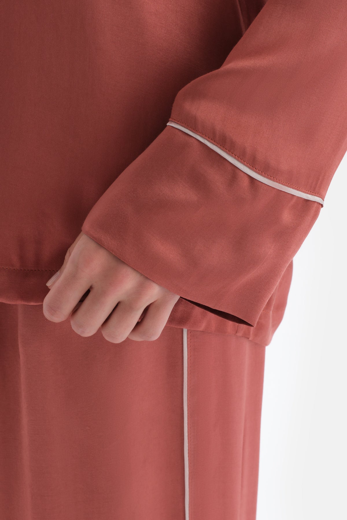 Kiremit Biye Detaylı Dokuma Gömlek Pijama Üstü