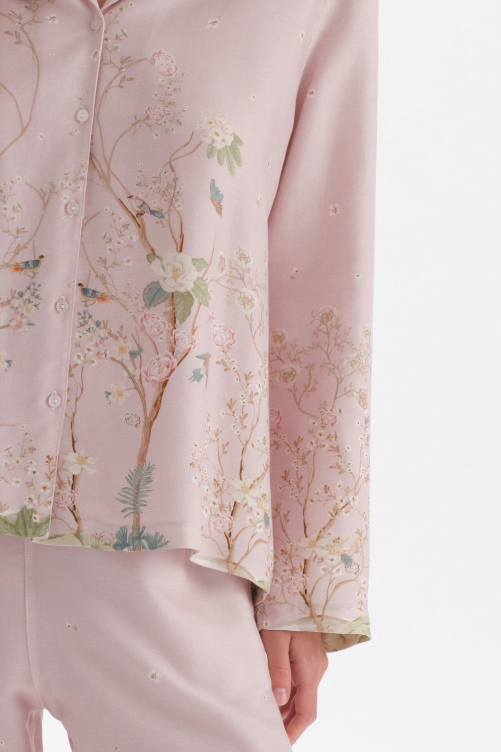 Açık Lila Metraj Baskılı Saten Gömlek Pijama Üstü