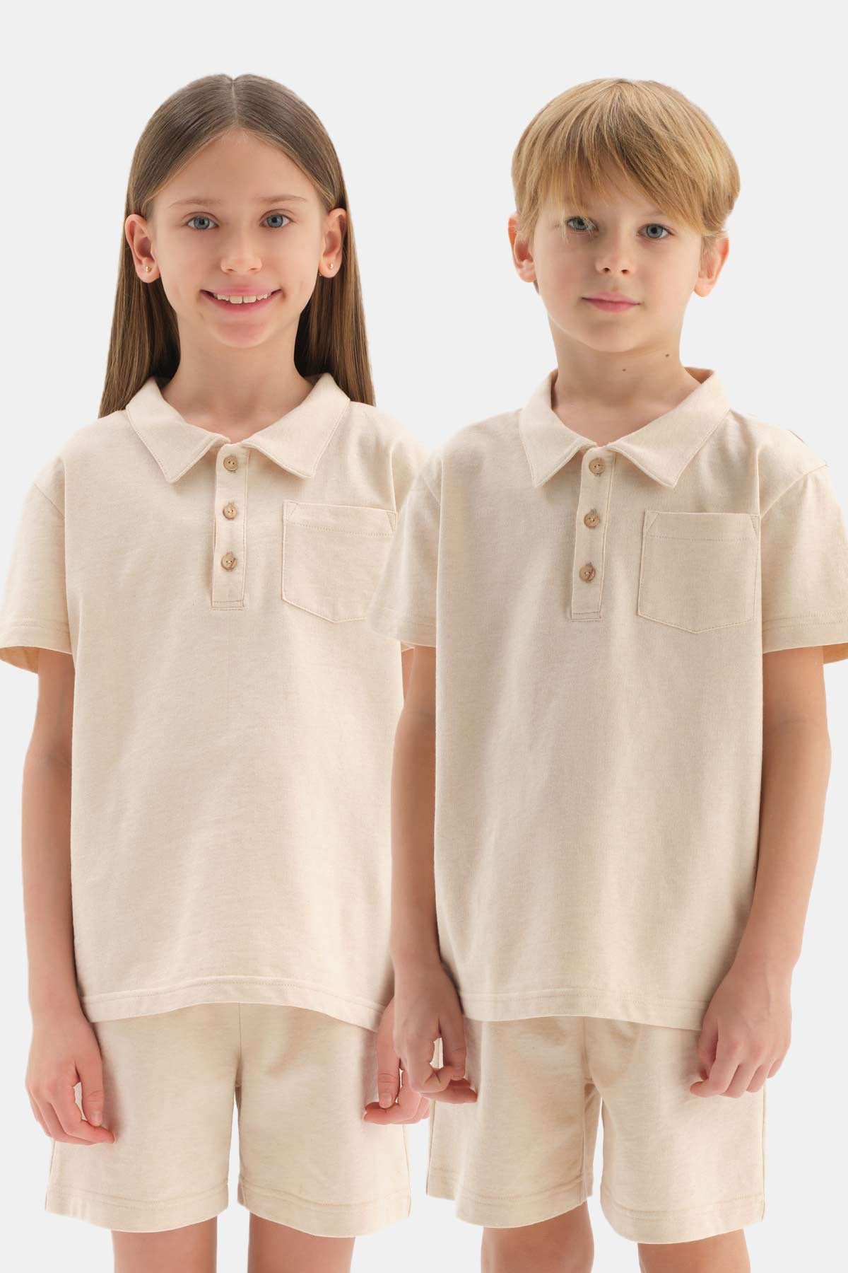 BEIGE NATURAL COLORED LOCAL COTTON POLO COLLAR UNISEX T-SHIRT