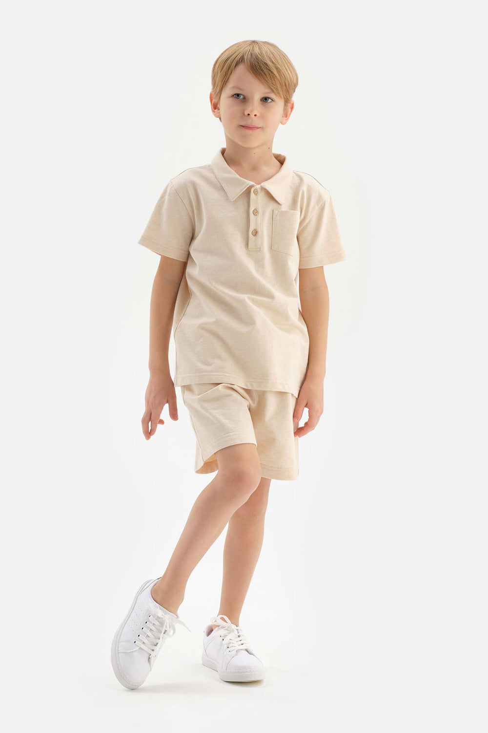 BEIGE NATURAL COLORED LOCAL COTTON POLO COLLAR UNISEX T-SHIRT