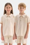 BEIGE NATURAL COLORED LOCAL COTTON POLO COLLAR UNISEX T-SHIRT