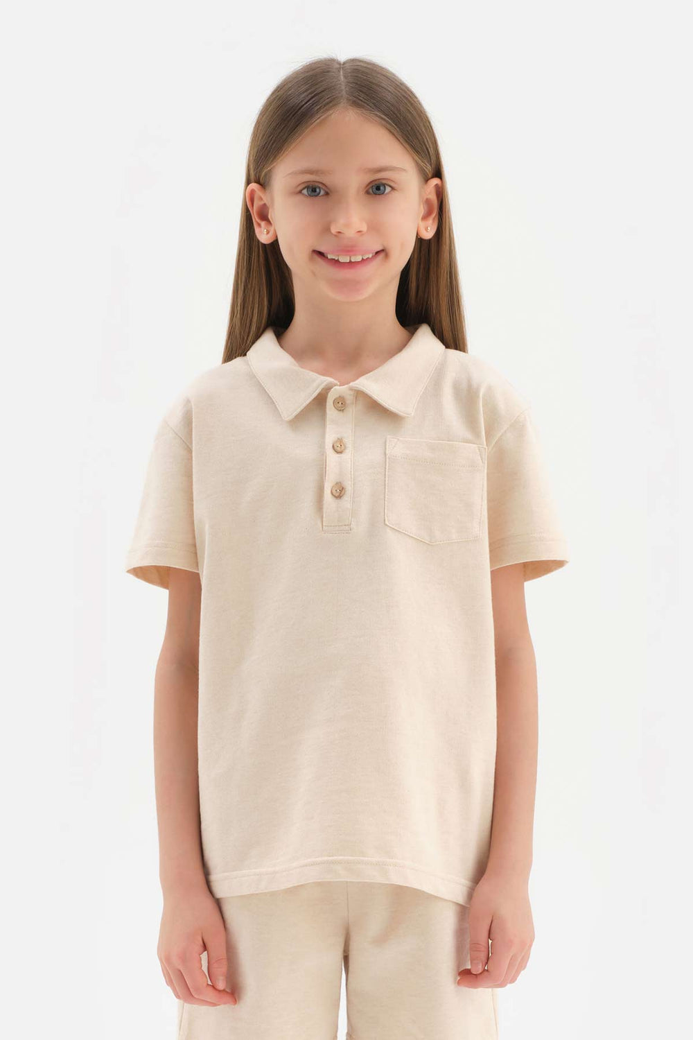 BEIGE NATURAL COLORED LOCAL COTTON POLO COLLAR UNISEX T-SHIRT