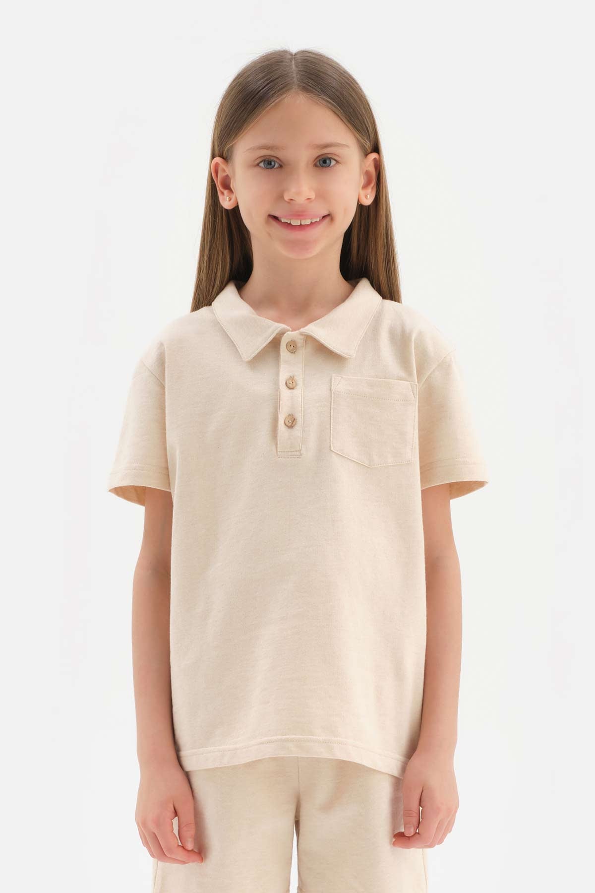 BEIGE NATURAL COLORED LOCAL COTTON POLO COLLAR UNISEX T-SHIRT