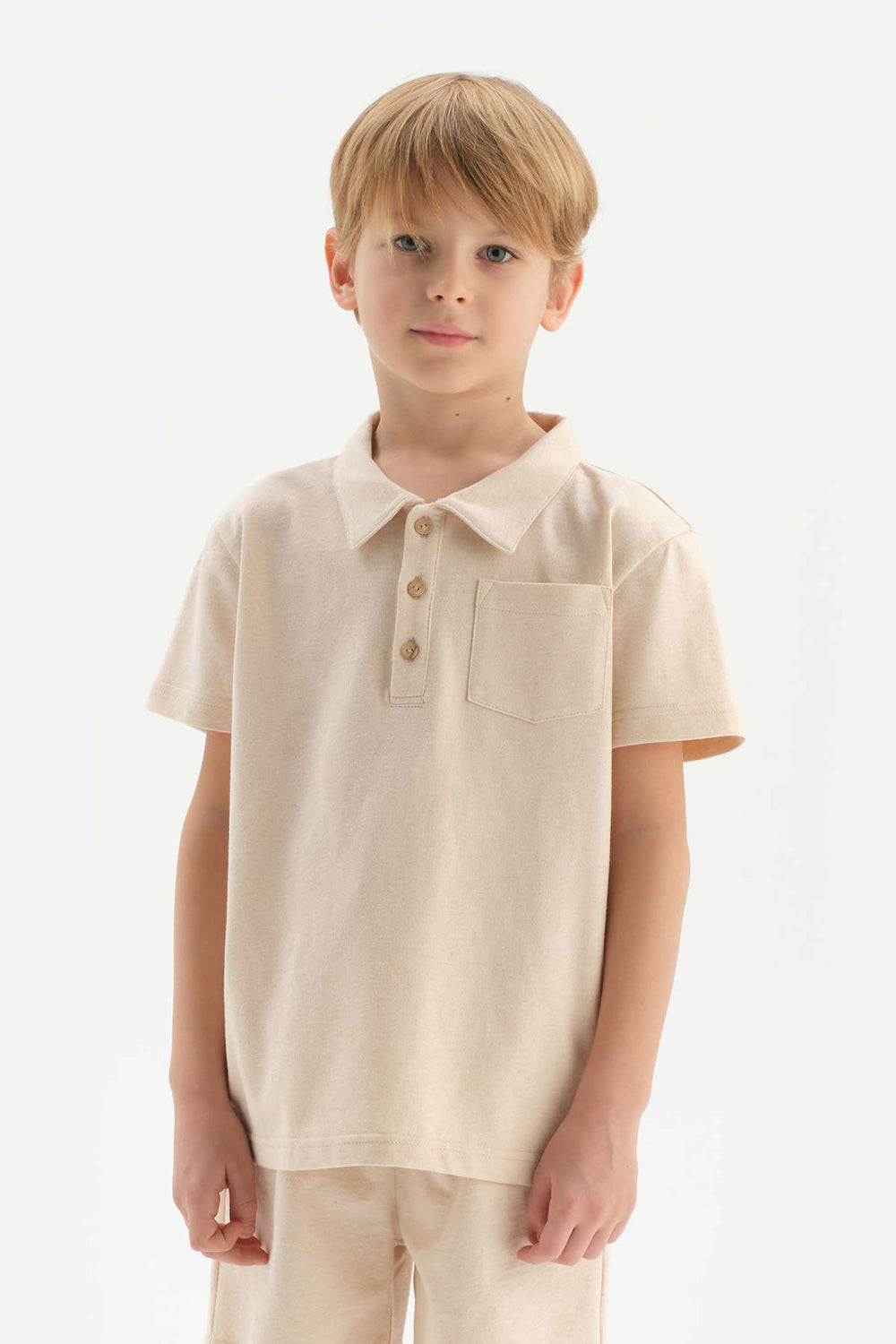 BEIGE NATURAL COLORED LOCAL COTTON POLO COLLAR UNISEX T-SHIRT