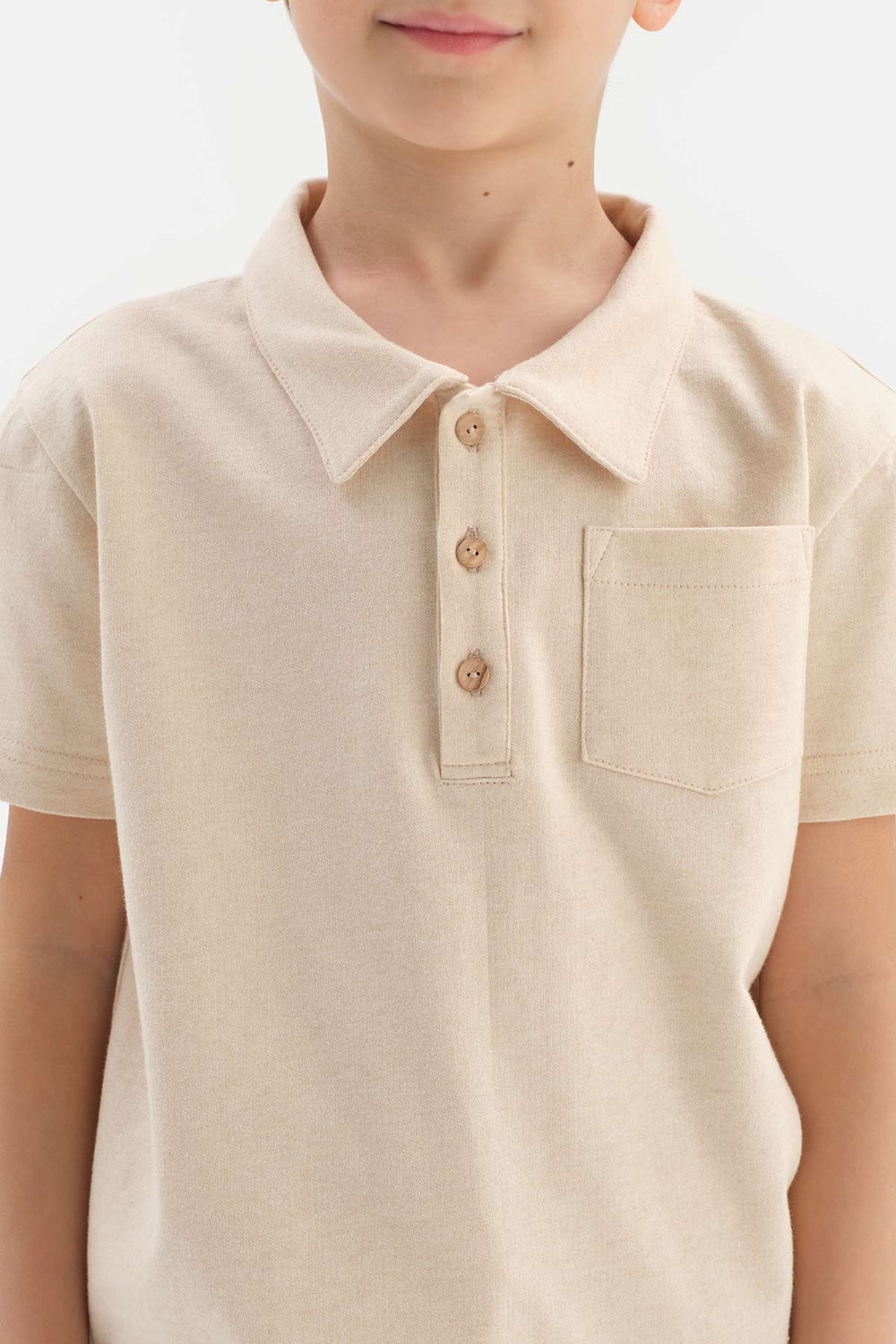 BEIGE NATURAL COLORED LOCAL COTTON POLO COLLAR UNISEX T-SHIRT