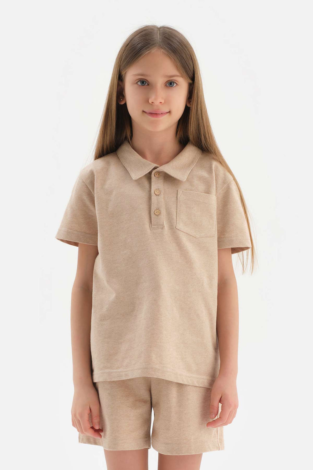 BROWN NATURAL COLORED LOCAL COTTON POLO COLLAR UNISEX T-SHIRT