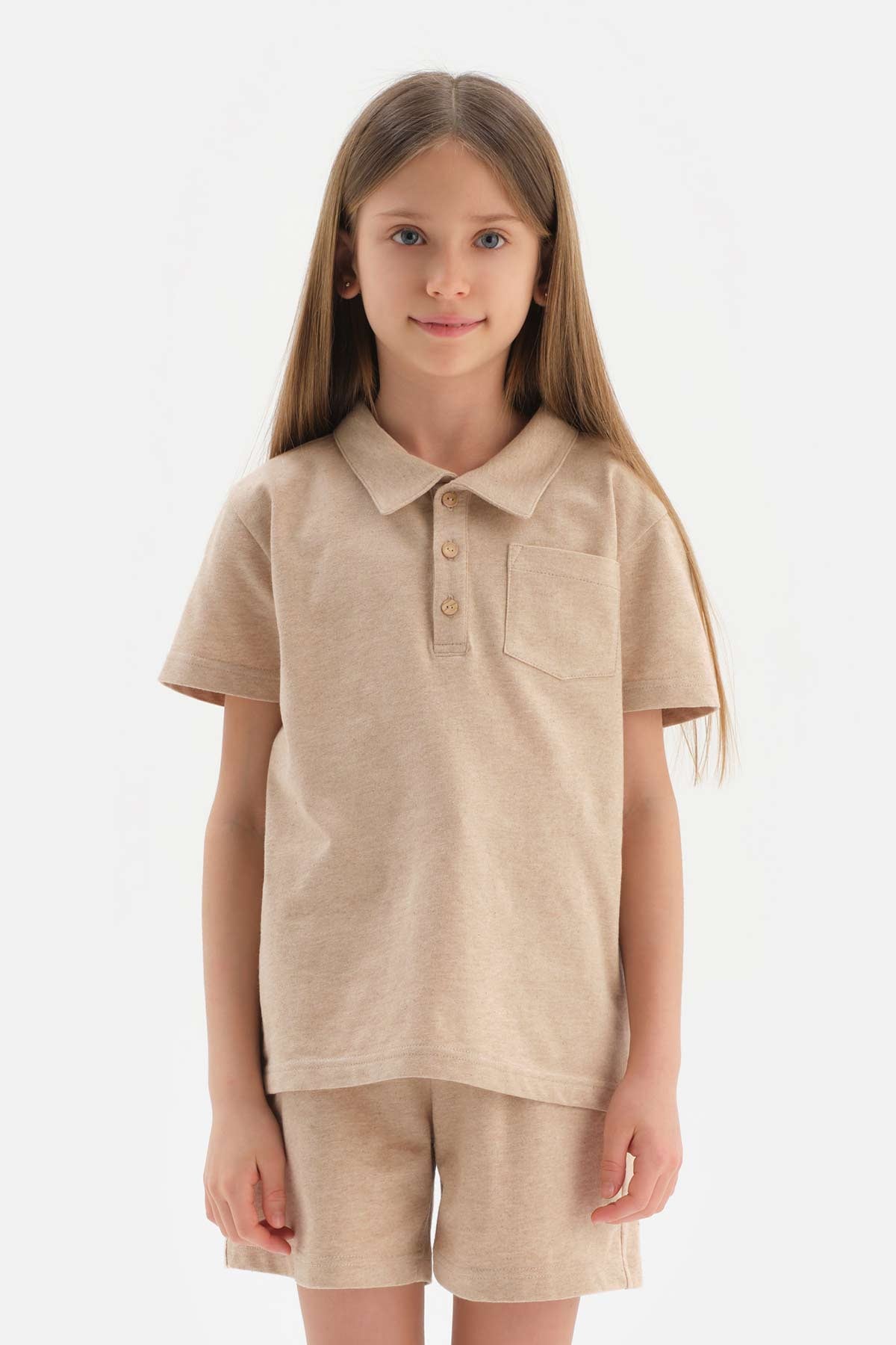 BROWN NATURAL COLORED LOCAL COTTON POLO COLLAR UNISEX T-SHIRT