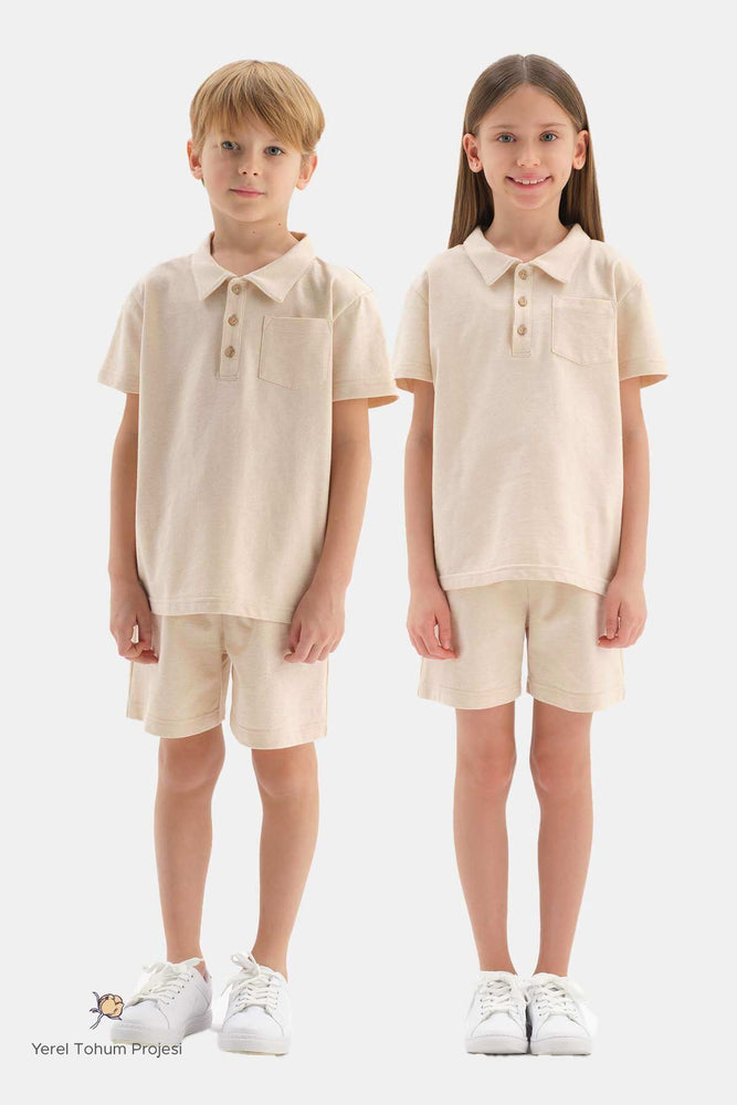 BEIGE NATURAL COLORED LOCAL COTTON TWO YARN UNISEX SHORTS