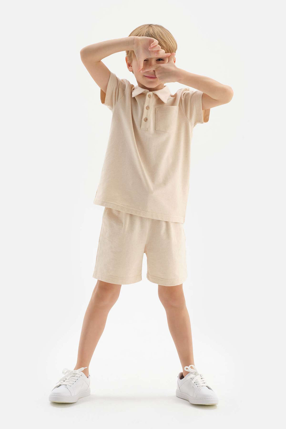 BEIGE NATURAL COLORED LOCAL COTTON TWO YARN UNISEX SHORTS