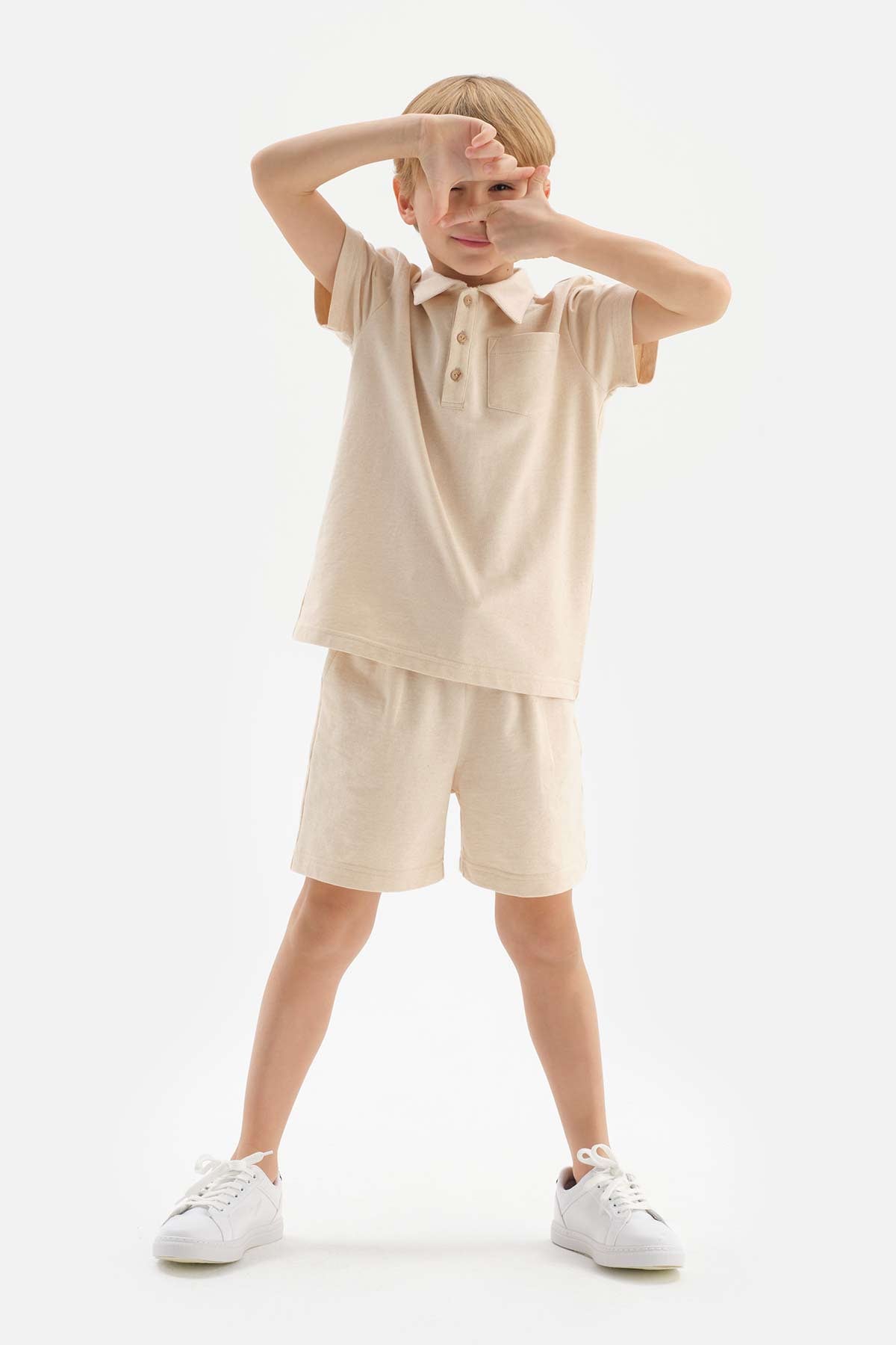 BEIGE NATURAL COLORED LOCAL COTTON TWO YARN UNISEX SHORTS