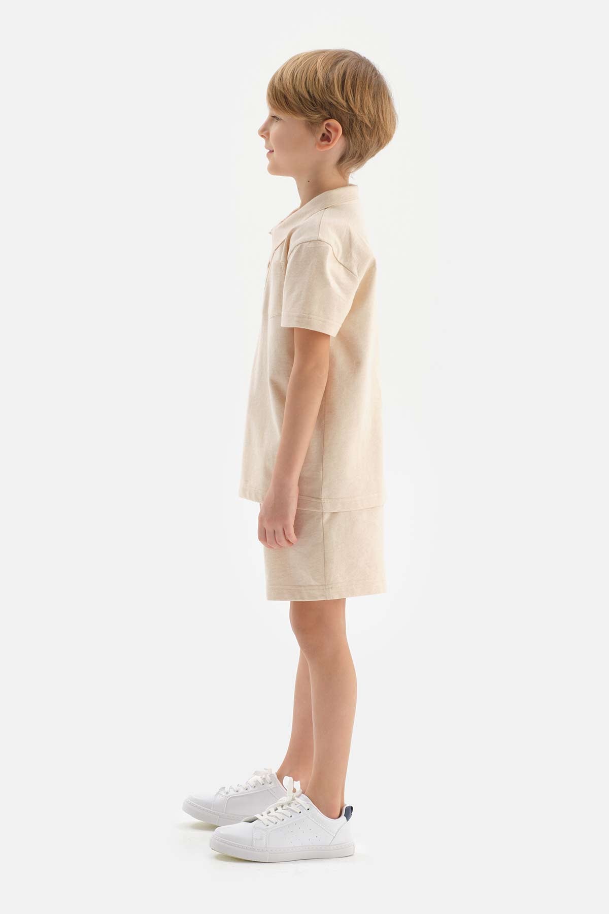 BEIGE NATURAL COLORED LOCAL COTTON TWO YARN UNISEX SHORTS