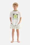 WHITE PALM PRINTED CREW-NECK SHORT SLEEVE T-SHIRT SHORTS PAJAMAS SUIT