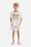 WHITE PALM PRINTED CREW-NECK SHORT SLEEVE T-SHIRT SHORTS PAJAMAS SUIT
