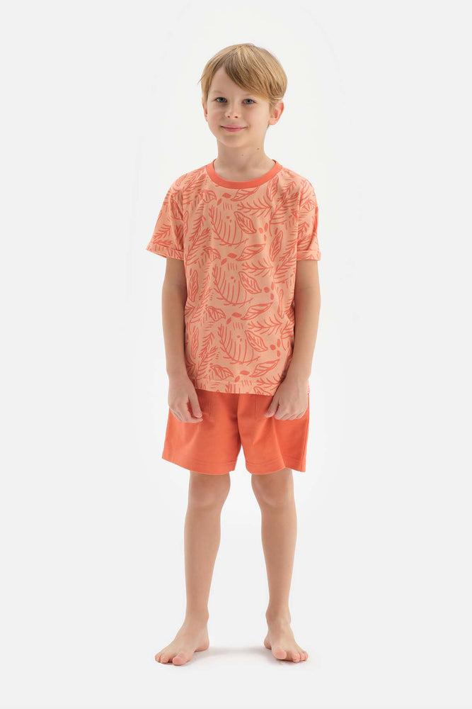 ORANGE SIZE PRINTED SHORT SLEEVE T-SHIRT SHORTS PAJAMAS SUIT