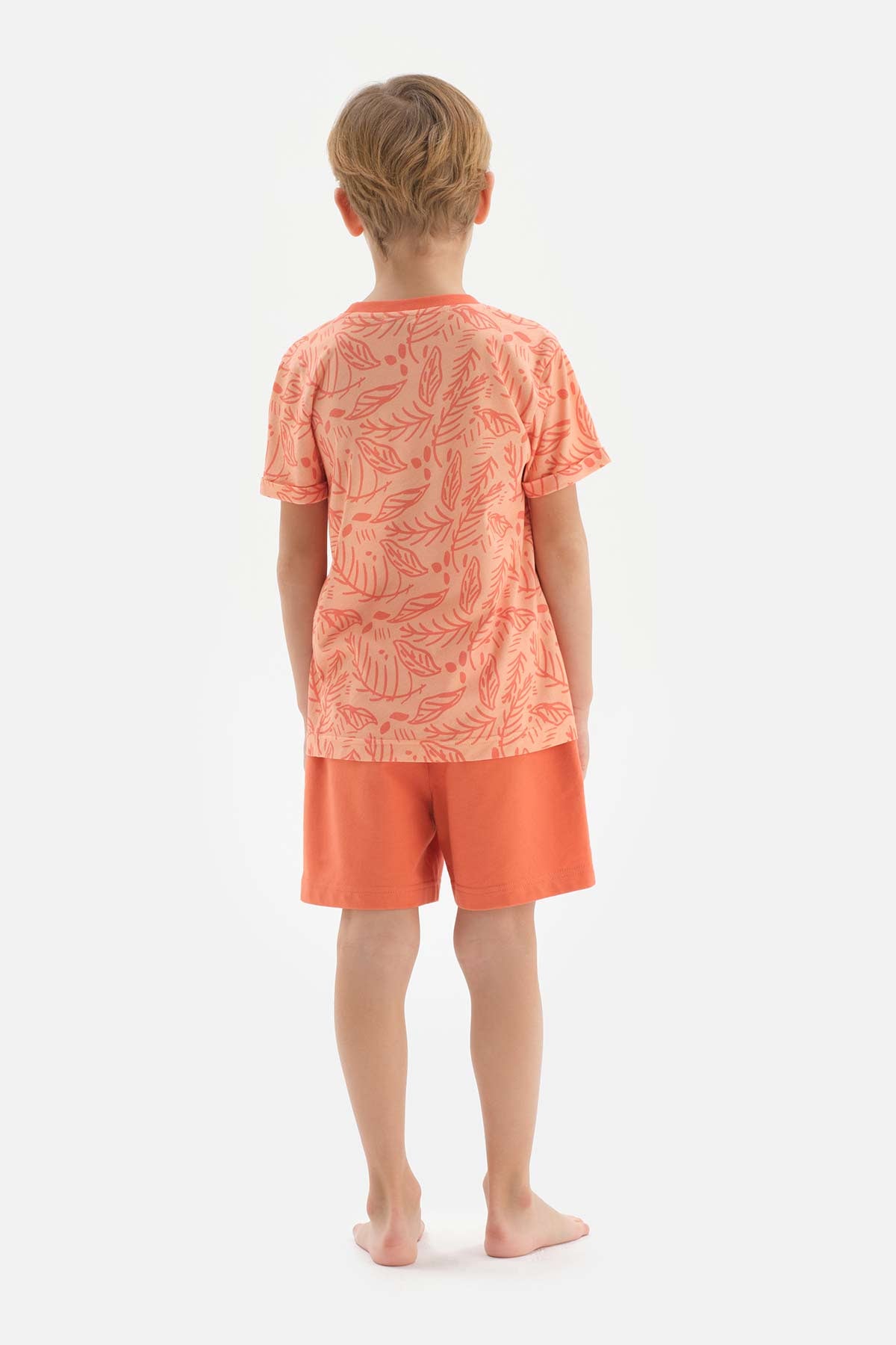 ORANGE SIZE PRINTED SHORT SLEEVE T-SHIRT SHORTS PAJAMAS SUIT