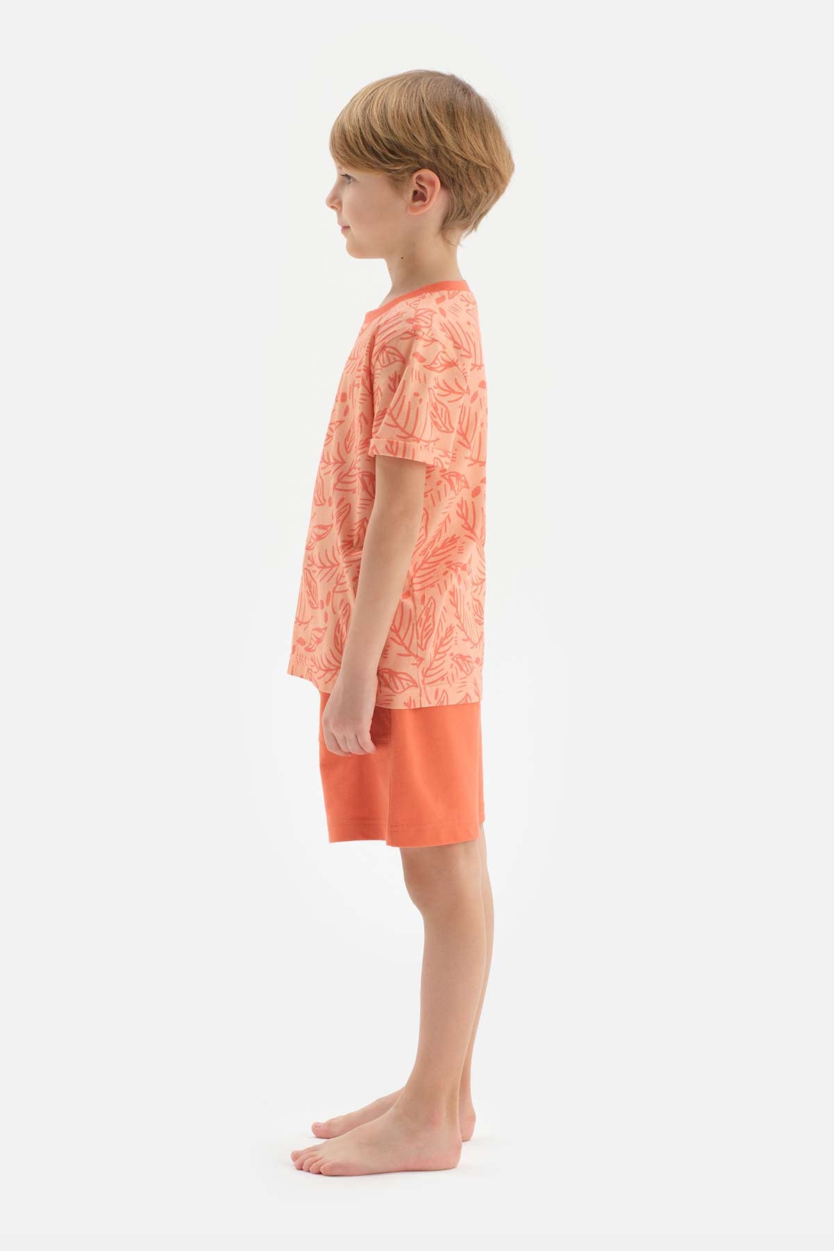 ORANGE SIZE PRINTED SHORT SLEEVE T-SHIRT SHORTS PAJAMAS SUIT