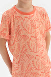 ORANGE SIZE PRINTED SHORT SLEEVE T-SHIRT SHORTS PAJAMAS SUIT