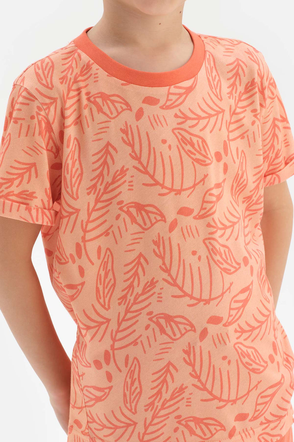 ORANGE SIZE PRINTED SHORT SLEEVE T-SHIRT SHORTS PAJAMAS SUIT