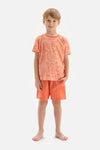 ORANGE SIZE PRINTED SHORT SLEEVE T-SHIRT SHORTS PAJAMAS SUIT
