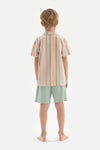 MULTICOLOUR SHIRT COLLAR STRIPED SHORT SLEEVE SHORTS PAJAMA SUIT