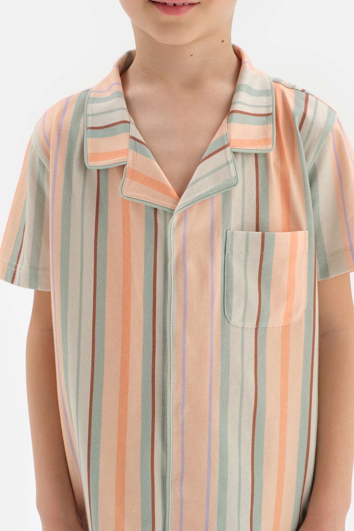 MULTICOLOUR SHIRT COLLAR STRIPED SHORT SLEEVE SHORTS PAJAMA SUIT
